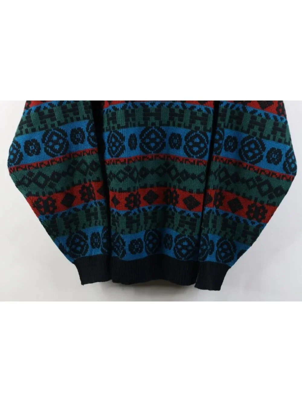 Vtg 90s Streetwear Mens Large Fair Isle Geometric Striped Knit Crewneck Sweater